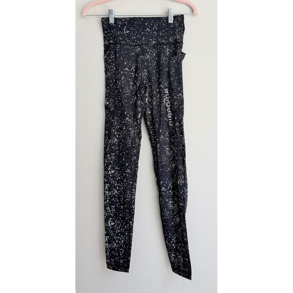 Ninepine Women Black White Splatter Print High Rise‎ Side Pocket Leggings Small